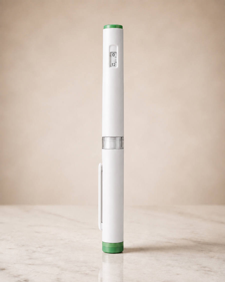 Peptide Injection Pen - Disposable Plastic, white with green accents