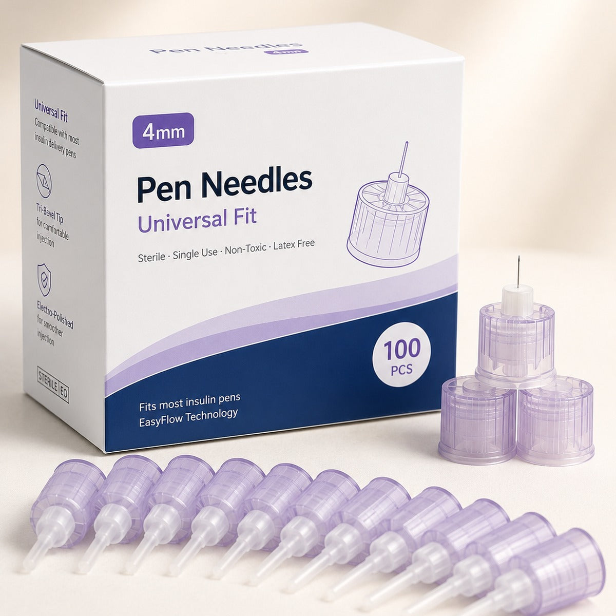 Pen needles, universal fit, box detail